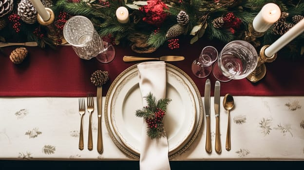 Table decor, holiday tablescape and formal dinner table setting for Christmas, holidays and event celebration, English country decoration and home styling inspiration