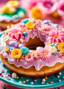 donut with color decoration. Selective focus. food.