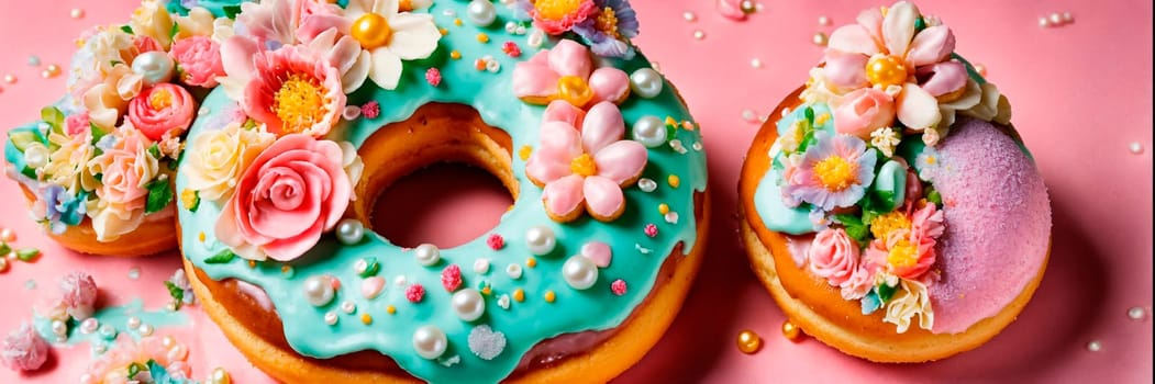 donut with color decoration. Selective focus. food.