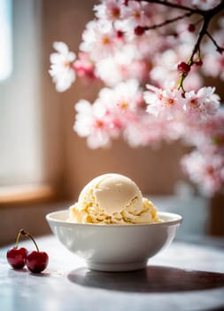 different ice creams in a plate. Selective focus. food.