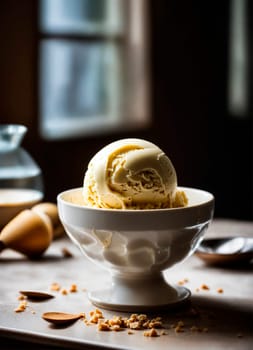 different ice creams in a plate. Selective focus. food.