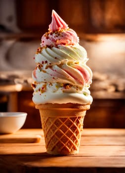 different ice creams in a plate. Selective focus. food.