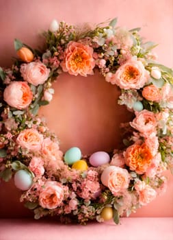 beautiful Easter wreath decor. Selective focus. holiday.