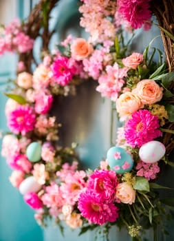 beautiful Easter wreath decor. Selective focus. holiday.