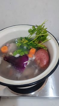 pan, vegetable soup, food lunch. High quality photo