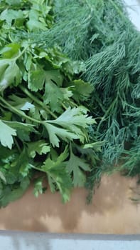 fresh green parsley dill, food seasoning salad vegetarian nature background. High quality photo