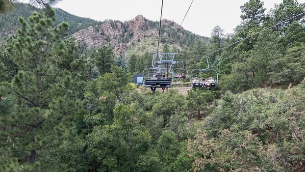 Colorado Springs, Colorado, USA-August 17, 2022-Ski lift ride at the Cheyenne Mountain Zoo during the summer.