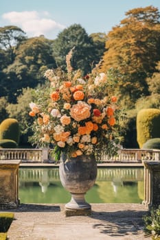 Floral decoration, wedding decor and autumn holiday celebration, autumnal flowers and event decorations in the English countryside garden, country style idea