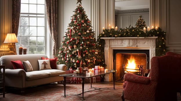 Christmas at the manor, English countryside decoration and festive interior decor