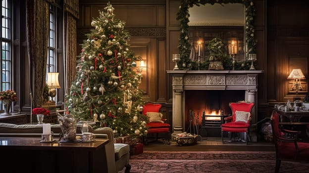 Christmas at the manor, English countryside decoration and festive interior decor