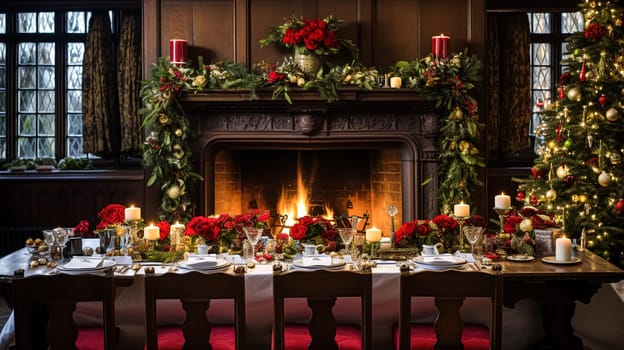 Christmas at the manor, English countryside decoration and festive interior decor