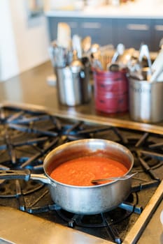 Commercial kitchen at the cooking school.