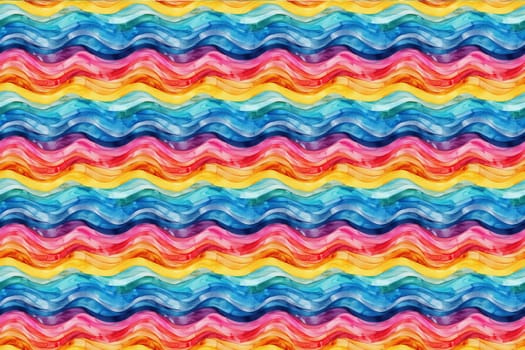 A seamless watercolor pattern of wavy lines in rainbow colors.