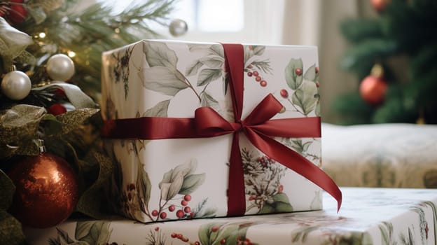 Christmas gift box wrapping idea for boxing day and winter holidays in the English countryside tradition