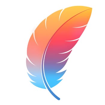 An electric blue feather is depicted on a crisp white background, adding a pop of carmine and magenta to create a vibrant graphic reminiscent of a parachute logo for a top brand