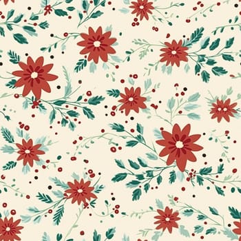 Seamless pattern, tileable vintage holiday botanical poinsettia Christmas country print for wallpaper, wrapping paper, scrapbook, fabric and product design art