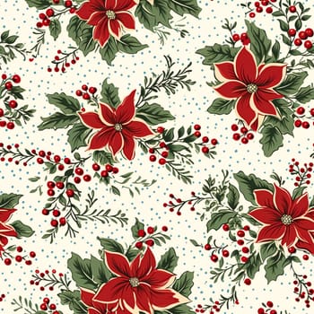 Seamless pattern, tileable Christmas holiday floral country dots print, English countryside flowers for wallpaper, wrapping paper, scrapbook, fabric and product design motif