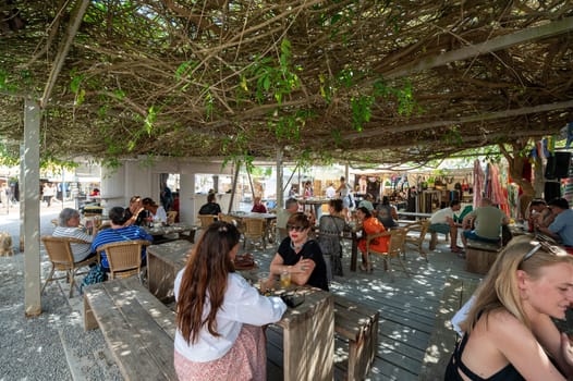 Las Dalias, Ibiza, Spain : 2024 May 14 : People at the Las Dalias Hippy Market in San Carlos in Ibiza in 2024.