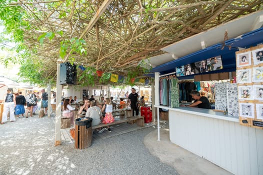 Las Dalias, Ibiza, Spain : 2024 May 14 : People at the Las Dalias Hippy Market in San Carlos in Ibiza in 2024.