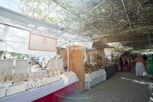 Las Dalias, Ibiza, Spain : 2024 May 14 : People at the Las Dalias Hippy Market in San Carlos in Ibiza in 2024.