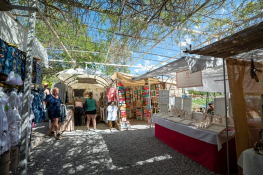 Las Dalias, Ibiza, Spain : 2024 May 14 : People at the Las Dalias Hippy Market in San Carlos in Ibiza in 2024.