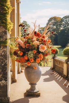 Floral decoration, wedding decor and autumn holiday celebration, autumnal flowers and event decorations in the English countryside garden, country style idea