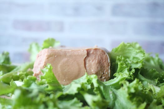 close up of canned meat on table ,