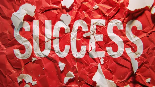 Torn White Paper Revealing Red Layer with SUCCESS Text Concept Change and New Beginnings.