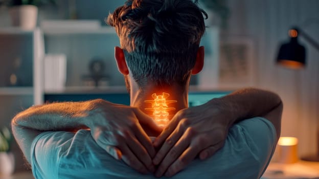 a man with back pain. Luminous Spine Health Visualization. Generative ai.