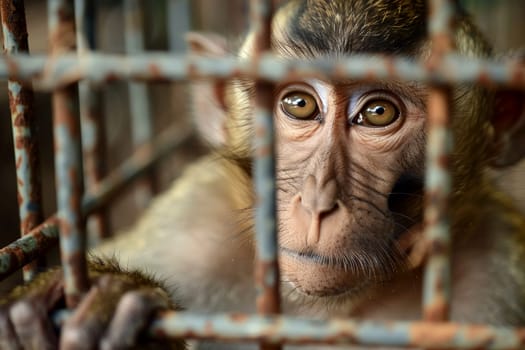 close up monkey caught in cages. . Generative AI.