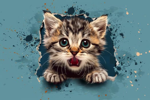 cute kitten sticking its head out of the hole in white paper, cute, adorable, cutout sticker style, AI Generative.