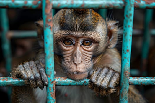 close up monkey caught in cages. . Generative AI.