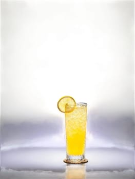 Lemon Ginger Bright yellow cocktail in a tall slender glass garnished with a slice. Drink isolated on transparent background.