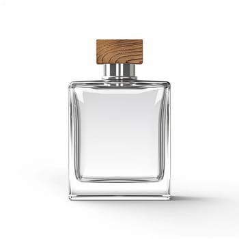 Mens perfume bottle with wooden cap isolated on white background, elegant fragrance and luxury scent, post-processed, generative ai