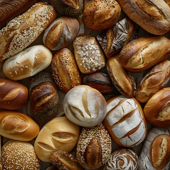 Various types of bread made from natural ingredients, showcased on a wooden table. A staple food in many cuisines, bread is a plantbased produce perfect to pair with singleorigin coffee or nuts