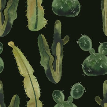 Cacti. Seamless watercolor pattern for wrapping paper, wallpaper and textiles