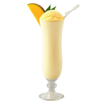 Coconut Mango Sticky Rice Milkshake mango puree coconut milk Thai dessert inspired tropical Summer drink. close-up milkshake drink, isolated on transparent background