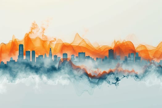 Panorama of the city with plumes of smoke on a white background. Air purity concept.