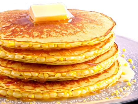 Pancakes sweet corn with honey butter and a sprinkle of sea salt on a transparent. Food isolated on transparent background.