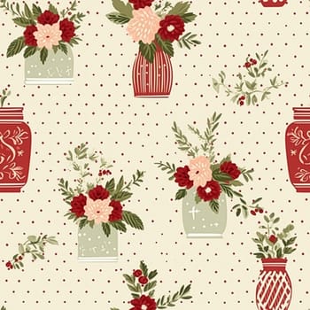 Seamless pattern, tileable holiday flowers in vase, country dots print for wallpaper, wrapping paper, scrapbook, fabric and product design motif