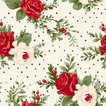 Seamless pattern, tileable Christmas holiday floral, country flowers dots print, English countryside roses for wallpaper, wrapping paper, scrapbook, fabric and product design motif