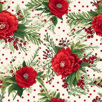 Seamless pattern, tileable Christmas holiday floral, country flowers dots print, English countryside roses for wallpaper, wrapping paper, scrapbook, fabric and product design motif