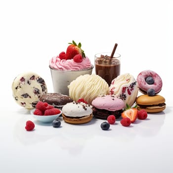 Composition with Sweets and Desserts on White Background.