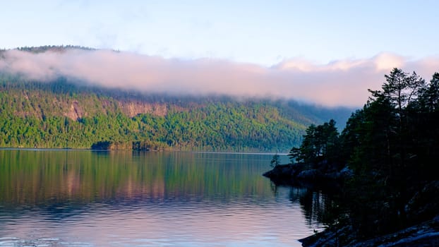 Byglandsfjord Lake in Norway is, a beautiful mountain lake at sunrise