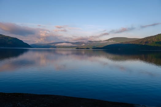 Byglandsfjord Lake in Norway is, a beautiful mountain lake at sunrise in Southern Norway