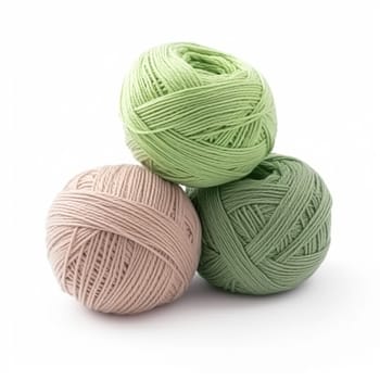 Yarn balls for knitting and crochet isolated on white background, cotton wool clews and skeins as natural organic material for knitwear, diy handmade fashion, post-processed, generative ai