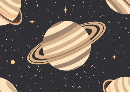 Planets and saturn seamless pattern in space background for travel themed illustration with celestial elements