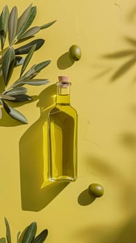 Olive oil bottle ad background with copyspace, vegetable oil commercial produce, food industry and retail concept