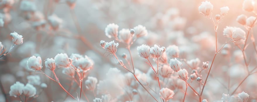 Delicate gypsophila flowers in a soft pastel light background