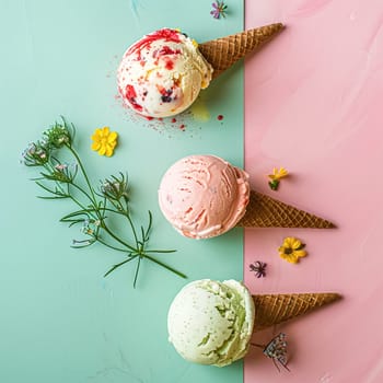 Ice cream colourful summer treat, sweet dessert in summertime, holiday food idea